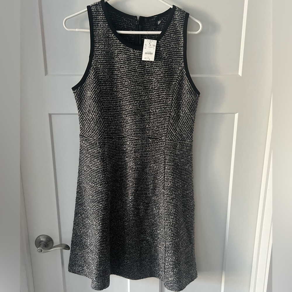 J. Crew Black and White Textured Sleeveless A-Line Dress